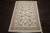 6x8 Ivory, Rose, Sage Color Hand Woven Needlepoint Wool Traditional Oriental Rug